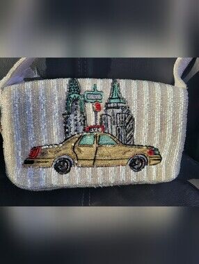 .....Beaded Taxi NY New York City  Cityscape Mini Shoulder Bag - NWT